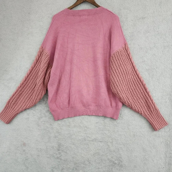 &Merci Womens Pink Knit Sweater Cable Sleeves Size M Slouchy 24CT - Picture 2 of 7
